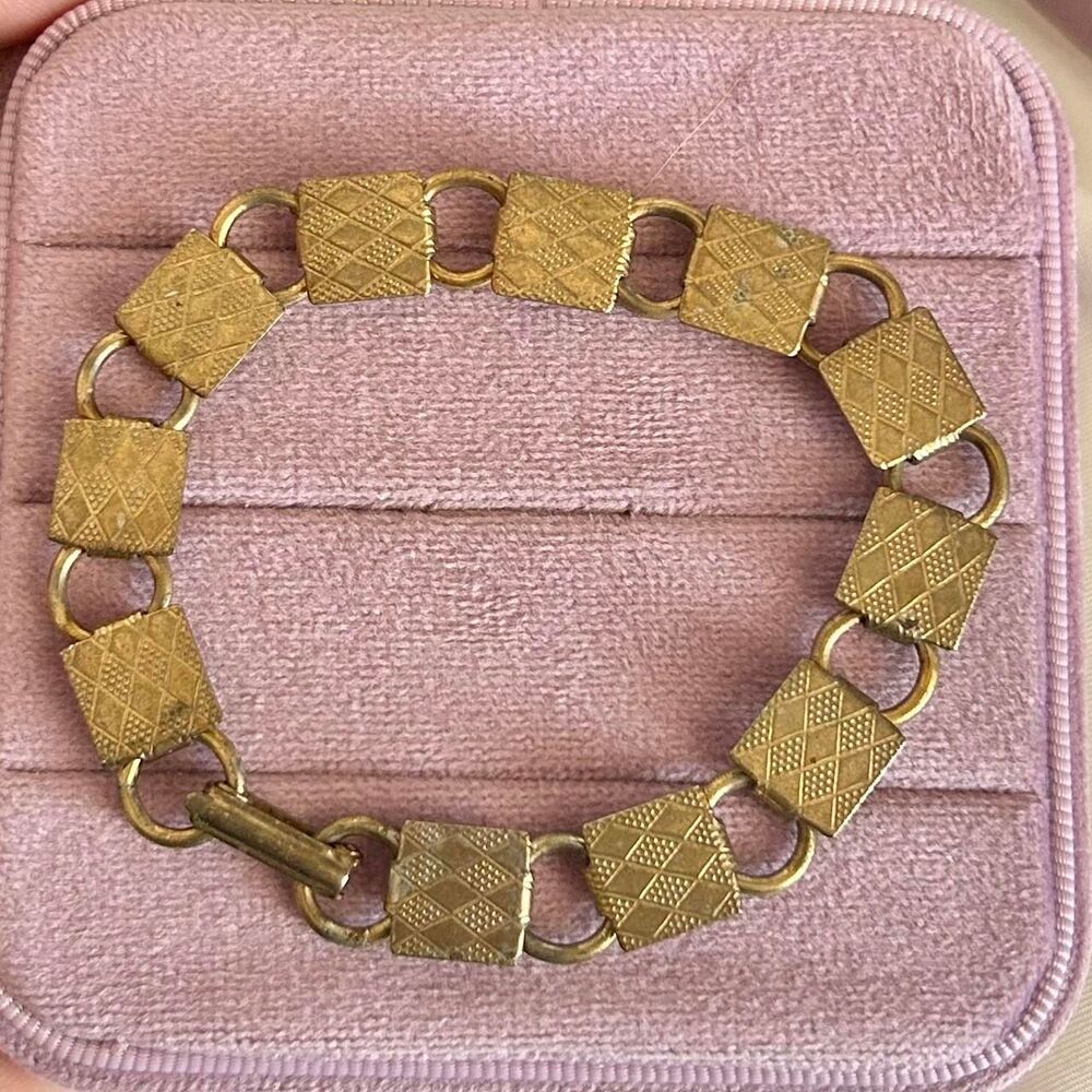 Vintage Gold Tone Square Link Bracelet